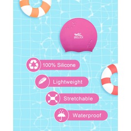 BRDLOCK Kids Swim Caps for Long Hair, Silicone Swim Cap for Girls Boys Kids Teens with Long Hair, Waterproof Swimming Cap Design for Afro Hair/Curly Hair/Long Hair Extensions (Pink, Small)
