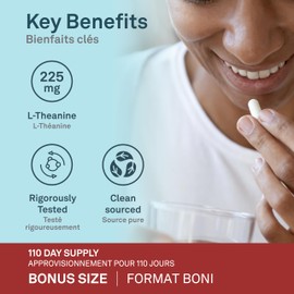 Organika Organika Canadian-Made L-Theanine Bonus Size 225mg-Relaxation Promotion Without Drowsiness, Stress Support, Pure Natural Source, Fast Acting- 110caps