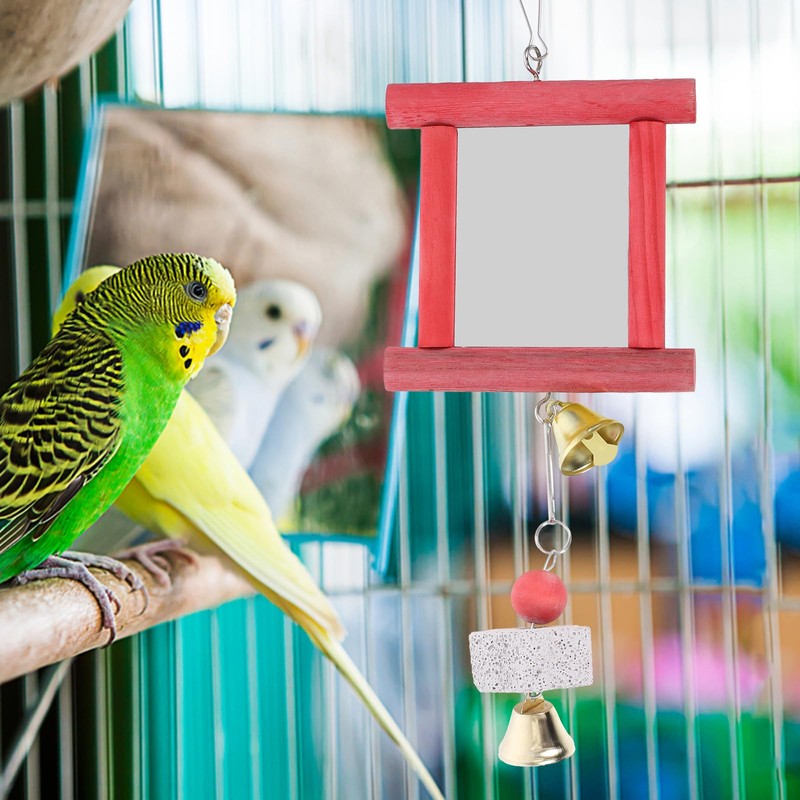 Yardwe Bird Cage Toys 2Pcs Hanging Mirror Toys with Bells