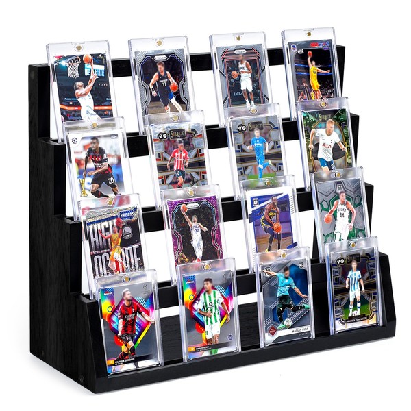 Emfogo Card Display Stand, 4-Tier Trading Card Display, Wooden Graded