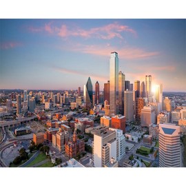 DORCEV 10x8ft Dallas Texas Cityscape Photography Backdrop Banner Dallas City Downtown Skyline Cityscape at Sunset Background Dusk Downtown Area Aerial View of Dallas Texas Backdrops Video Props