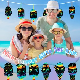 66 PCS Ice Cream Scratch Cards, Rainbow Summer DIY Scratch Art, Ice Cream Scratch Crafts Card for Kids Birthday Party Classroom DIY Activities