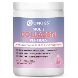 OMOGS Hydrolyzed Collagen Peptide Powder with Prebiotics, Vitamin C & Cranberry Extract，Support Hair, Skin, Nails, Bones, Digestive & Urinary Tract Health, Easy Dissolve, Non-GMO, for Women & Men.