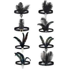 Geyoga 8 Pcs Fascinators Funeral Hats Black Pillbox Hat with Veil Feather Headband for Women Tea Party Church Costume(Feather)