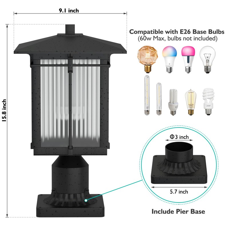 Yoenecea Modern Outdoor Post Light, Aluminum Lamp Post Light Fixture