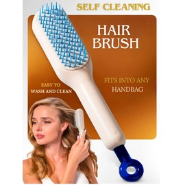Self Cleaning Hair Brush, Easy Clean Retractable Bristles, Detangling Oval Brush, Easy Clean Hair Brush for Women & Men, Anti Detangling Brush for Curly, Straight, Thick, Wet & Dry Hair (WHITE)