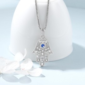 Hamsa Hand Necklace,925 Sterling Silver Pendant Jewelry for Women Men,Vintage Hand of Fatima Evil Eye Necklaces Pendant Jewelry Gift,Sacred Lotus Charm Women's Path of Symbols Success Friendship