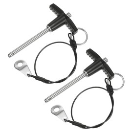 M METERXITY 2-Pack T Handle Lock Pins, 3/16"(5mm) Dia. 1-31/32"(50mm) Usage Length Push-Button Quick Release Locking Pins W Lanyard Cable for Speaker/Aviation/Gym/Machine [304 Stainless Steel]