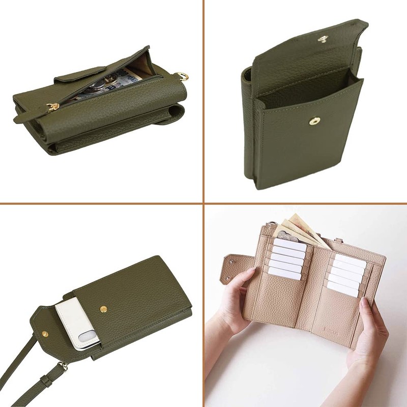 Balcos Smartphone Pochette Women's Leather Stylish Gift Onesize, Khaki