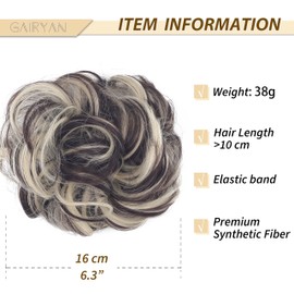 Gairyan Hairpiece with Elastic Band, Bun Hairpiece, Curly Hair Scrunchie with Hair Extensions, Synthetic Ponytail Hairpieces, Messy Bun Hair Bun Updo Hairstyles for Women, Dark Brown & Bleach Blonde