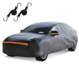 6-Layer Waterproof Sedan Car Cover: Full Protection from Rain, Snow, UV & Dust - Universal Fit up to 213" with Zipper Door, Windproof Hooks & Reflective Strips for Parking & Garage Use