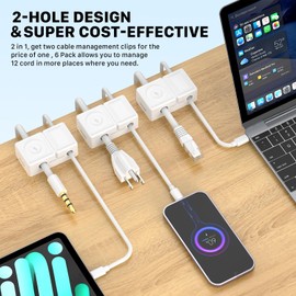 6 Pack Magnetic Cable Clips - FlyCoco Magnetic Phone Cord Holder for Desk, [2-in-1 Adjustable] Cable Management Hide or Organize Wire Charger for Charger Wire Nightstand Wall Car Office