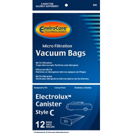 EnviroCare Replacement Micro Filtration Vacuum Cleaner Dust Bags designed to fit Vacuum Bags for Electrolux Canisters Style C 12 Pack