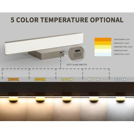 JUSHENG Brushed Nickel Vanity Lights for Bathroom Light Fixtures 5CCT Dimmable Vanity Light Bar Bathroom Lighting 16.14'' Inch 16W ETL Certificated