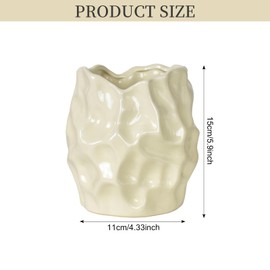 Zimoer Cream Ceramic Vase for Flowers - Large Opening Decorative jardiniere for Living Room & Bedroom, Handcrafted Glazed Minimalist Tulip Vase, Home Decor Art Piece - 11x15cm (1 Piece)