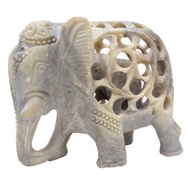 Stone Elephant Mom with Baby in Tummy Statue/Sculpture - Impossible Stone Art 5" Soapstone Collectible Elephant Figurine of Mother Elephant with Baby Inside - Unique Elephant Decor Gifts