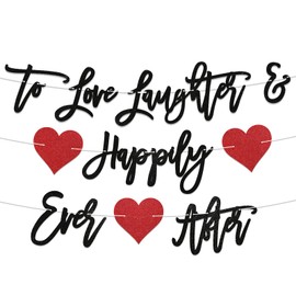 Pre-Strung To Love Laughter & Happily Ever After Banner, Black Glitter Bachelorette Wedding Bridal Party Banner - Black Bachelorette Bridal Engagement Party.Black and Red