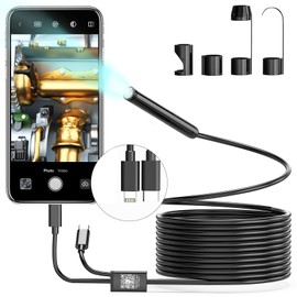 MACHSWON 3 in 1 Endoscope Camera Endoscope Camera with Light, 1080P HD Borescope with 6 Adjustable LEDs, 0.3IN IP67 Waterproof Inspection Camera 9.8FT semi-Rigid Snake Cable