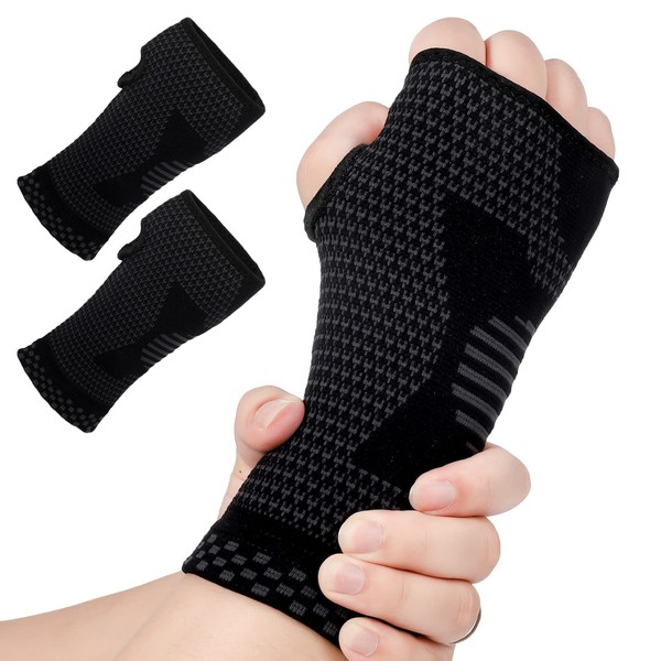 2pcs Copper Compression Hand and Wrist Sleeves Brace, Wrist Support Sleeve for Men & Women, Left/Right Palm Hand Support for Improve Circulation, Hand Instability, Relieve hand & Wrist Discomfort (M)