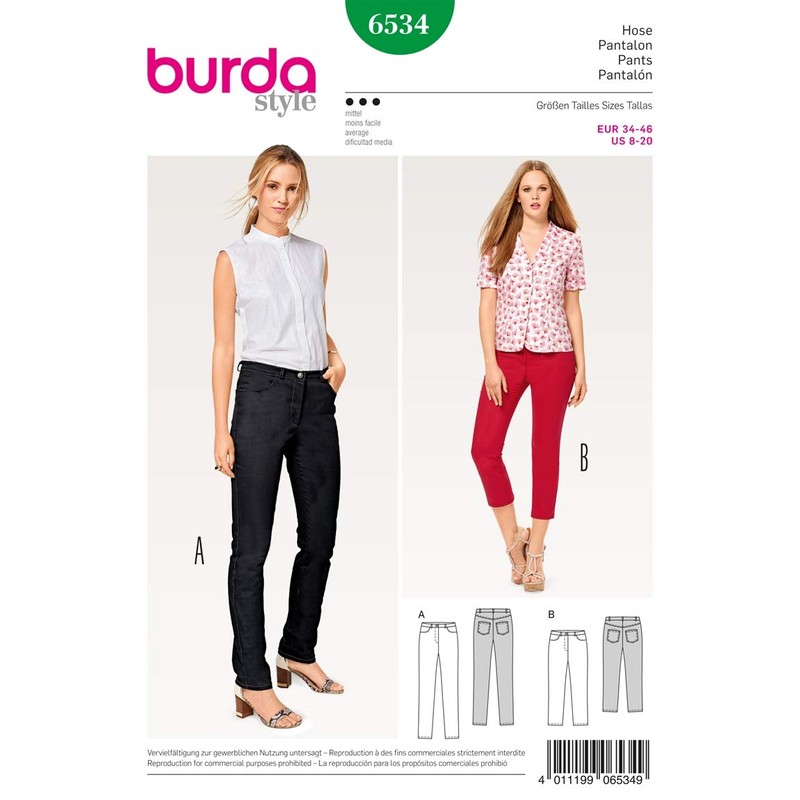 BURDA SEWING PATTERN MISSES' SKINNY LOW-RISE JEANS SIZE 8 -