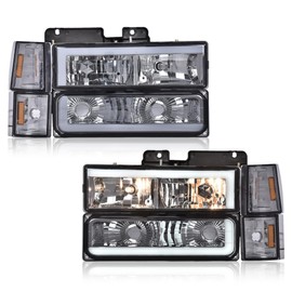 G-PLUS Corner Headlight Bumper Lamp w/Bulbs Compatible with GMC C1500 K1500 Yukon C2500 K2500 Suburban 1994-1999 Smoke Lens Chrome Housing Amber Reflector