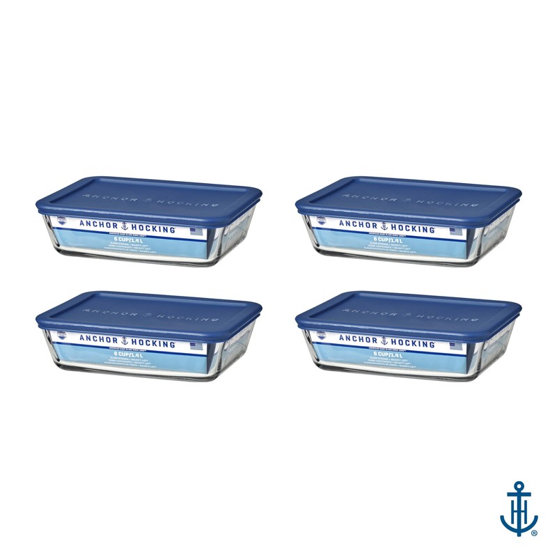 Anchor Hocking SnugFitTM Rectangular Food Storage Containers with Lids (4-Piece,