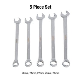 Sunex Tools 9918MA Metric V-Groove Combination Wrench Set, 20mm - 24mm, Fully Polished, 5-Piece (Includes Roll-Case)