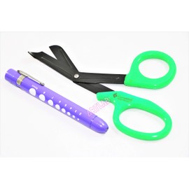 German Tough Cut Serrated Fluoride Coated Emt Shears 7.5" + Reusable Penlight (Cynamed)