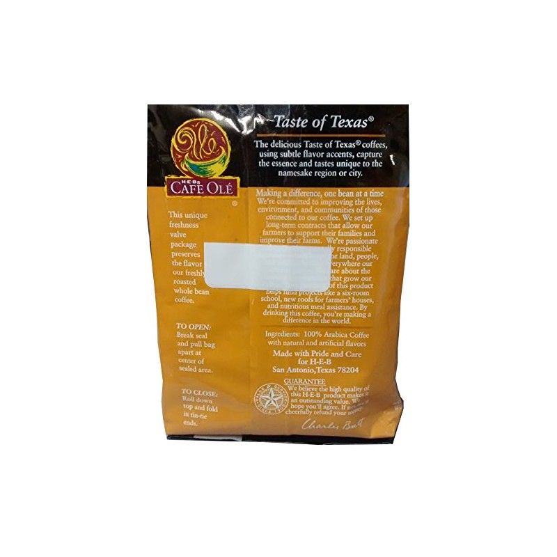 HEB Cafe Ole Whole Bean Coffee 12oz Bag (Pack of