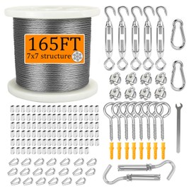 165ft/328ft Wire Rope Kit, 1/16" Stainless Steel Cable with Turnbuckles, Crimping Sleeves, Stainless Steel Thimbles, Eye Screws for Outdoor String Lights, Railing, Decking, Garden