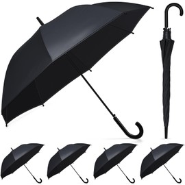 Fabbay 6 Pcs Umbrella Wedding Style Stick Umbrellas Large Windproof Bubble Umbrellas Rain Umbrellas with J Hook Handle for Bride Groom Gift (Black)
