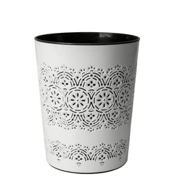 Blue Canyon Flora Waste Bin, Trash Bin for Home, Bathroom, Bedroom or Office, Slim Waste Basket Fits Under Desk/Sink, Indoor Outdoor Double Walled Heavy Plastic Dustbin to Hold Waste, White