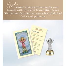 Mini Divino Niño Jesus Estatua (2 Inch) - Divino Nino Jesus Tarjeta - Made in Italy Sto Nino Statue for Car, Auto, Van - Small Divine Child Jesus Statue, Spanish Santo Nino Catholic Card -2 Items Set