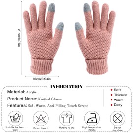 Drokenle Women Winter Gloves, Warm Soft Touchscreen Gloves Thermal Knit Fleece Lined Glove Elastic Cuff Womens Gloves for Cold Weather (Pink)