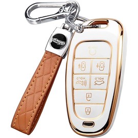 for Hyundai Key Fob Cover with Keychain, Premium TPU Key Case shell for 2024 2023 2022 Hyundai Sonata, Santa Fe, Nexo, Tucson, Palisade, Remote Smart Car Key Fob Protector（7 Buttons Ivory）