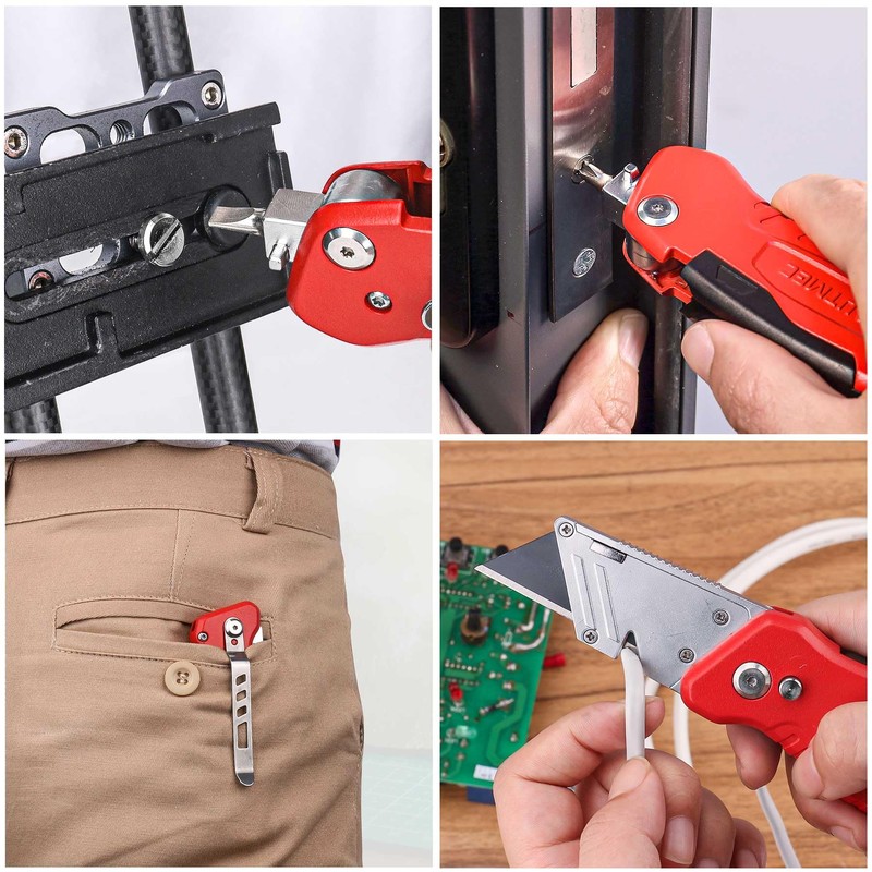 HAUTMEC Folding Utility Knife with Screwdriver, Heavy-Duty Aluminum Box Cutter