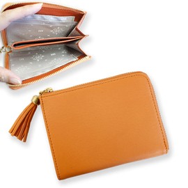 LIME L8222 Compact Wallet, Genuine Leather, Women's, Men's, Card, L-Shaped Zipper, Mini Wallet, Made in Japan, Zip Silky, orange