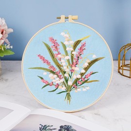 Floral Embroidery Kit for Beginners Adults, Flower Hand Embroidery Kit, Cross Stitch Kits with Lily of The Valley Pattern, Stamped Embroidery Starter Kit with Printed Embroidery Cloth and Tools