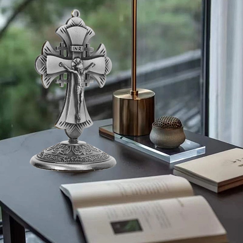Jesus Statue Ornament Alloy Jesus Christ Cross Statue Figurine Christian
