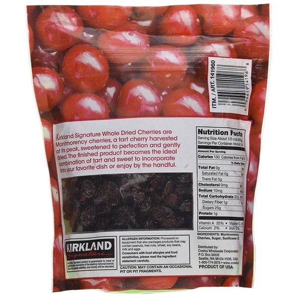 (pack of 3) Kirkland Signature Tart Montmorency Whole Dried Cherries 20 oz Bag (total 60 Oz)