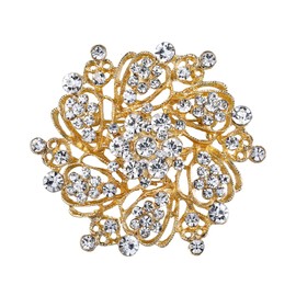 EVER FAITH Women's Bridal Corsage Jewelry Rhinestone Crystal Flower Wreath Brooch Clear Gold-Tone