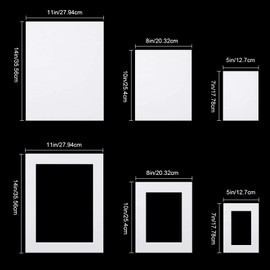 NNFEPRT 24 Pieces Packaging Photo Set, Includes 12 Pre-Cut White Picture Mat Anti-Acid Display Frame and Core Bevel Cutting Board for Artwork,(5 x 7, 8 10, 11 14 Inch)