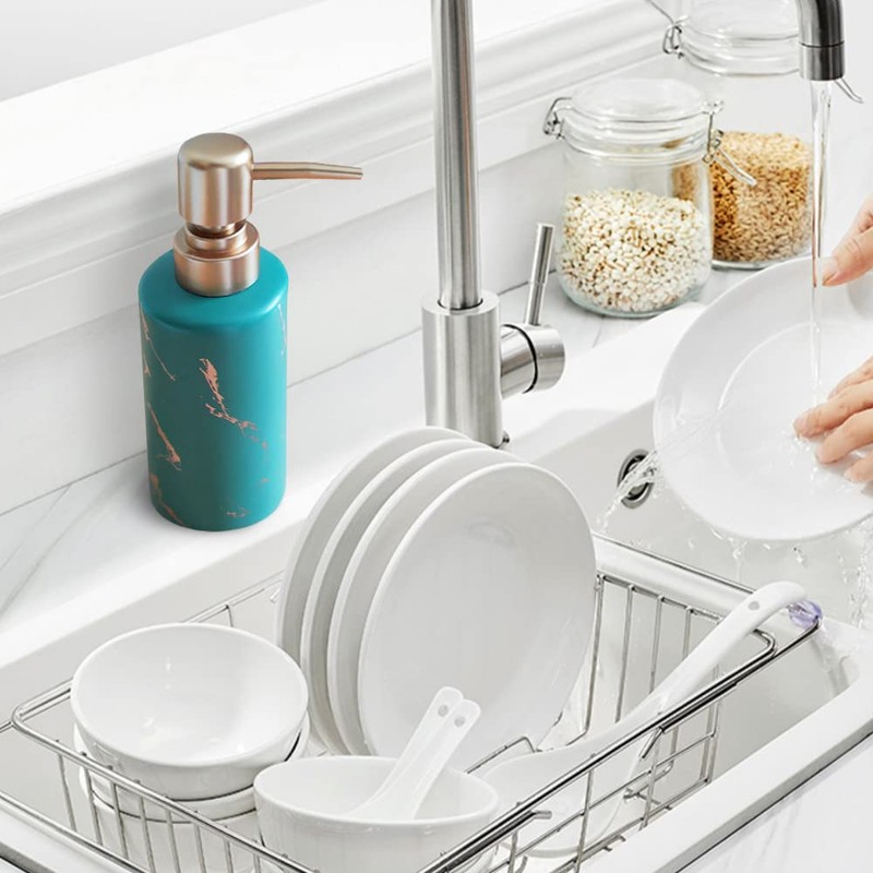 Gold Soap Dispenser for Bathroom or Kitchen, Skinny Ceramic Lotion