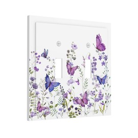 Brinkaloo Purple Butterfly Flowers Blossom Light Switch Plate Cover Decorative 2 Gang Double Toggle Floral Wall Plates Outlet Lightswitch Faceplate Electrical For Girls Bedroom Size 5 X 4.9