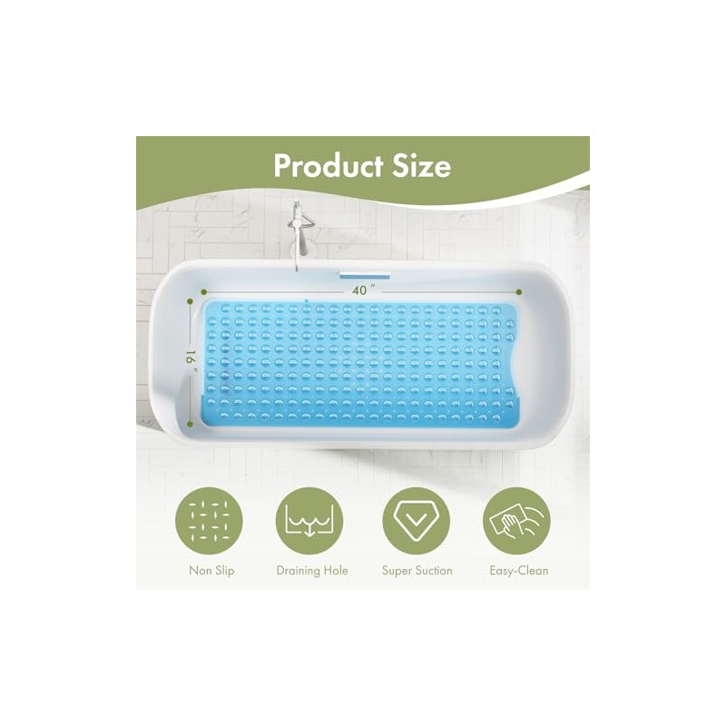 AmazerBath Non-Slip Shower Mat - 40 x 16 Inches Clear