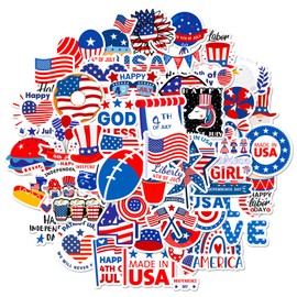 50pcs 4th of July Sticker Patriotic Stickers Laptop Water Bottle Decoration Independence Day Stickers for Kids, Cute Vinyl Independence Day Stickers Bulk for Water Bottle (B)