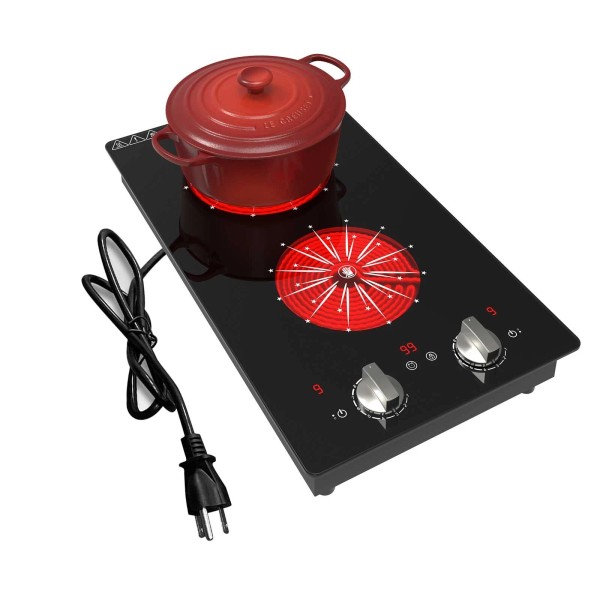 Unbranded Portable Electric Cooktop 2 Burners Plug-in Electric Stovetop Knob