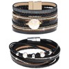 Gleamart Black 2 Pieces Multilayer Leather Bracelet Set Beads Wrap