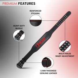 Beast Power Gear Weight Lifting Belt - 4” Genuine Leather For Lower Back Support Bodybuilding Squat Deadlift Cross Strength Training Weightlifting Gym Belt For Men Women (Black, Medium 28" - 33")