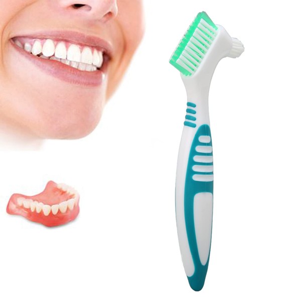 Denture Brush, Plaque Removal Effective Cleaning Prevent Dental Calculus False Teeth Toothbrush - Double Sided Bristles